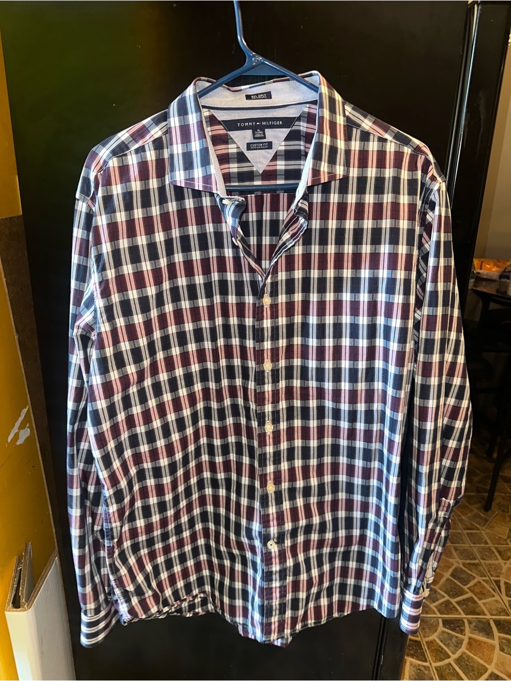 Tommy Hilfiger Men's Plaid Button-Down Shirt - Navy, Burgundy & White